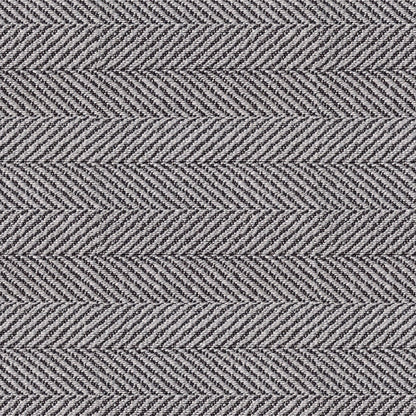 Silver herringbone tweed fabric with diagonal chevron weave; ideal for jackets and upholstery.
