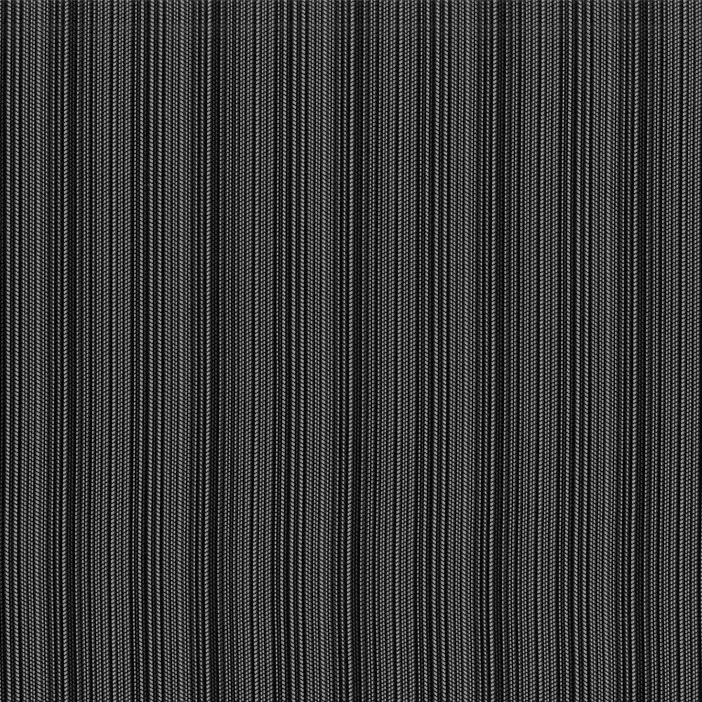 Dark charcoal pinstripe fabric with fine vertical stripes; woven textile for suits or upholstery.