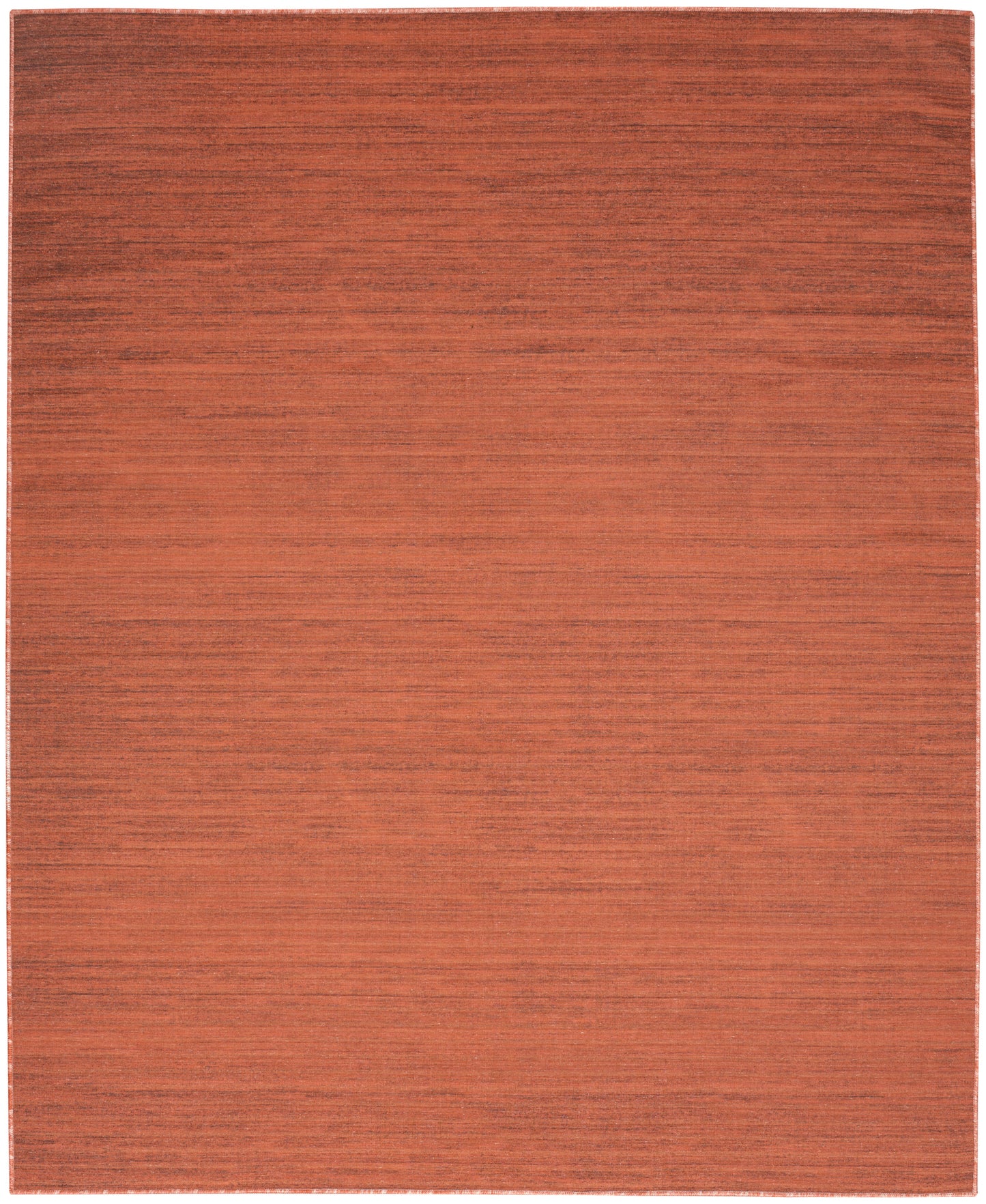 Rust-orange flatwoven rug with subtle horizontal texture; rectangular, modern casual home decor.