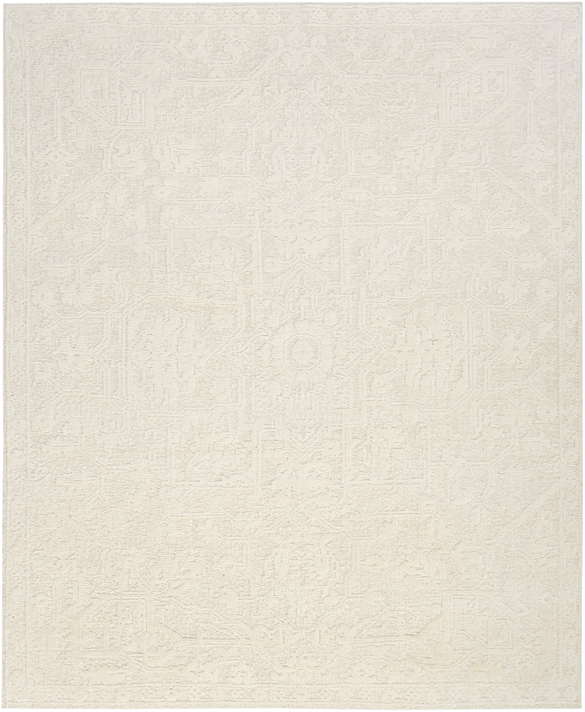 Cream ivory area rug with a barely visible vintage oriental pattern and soft plush texture.