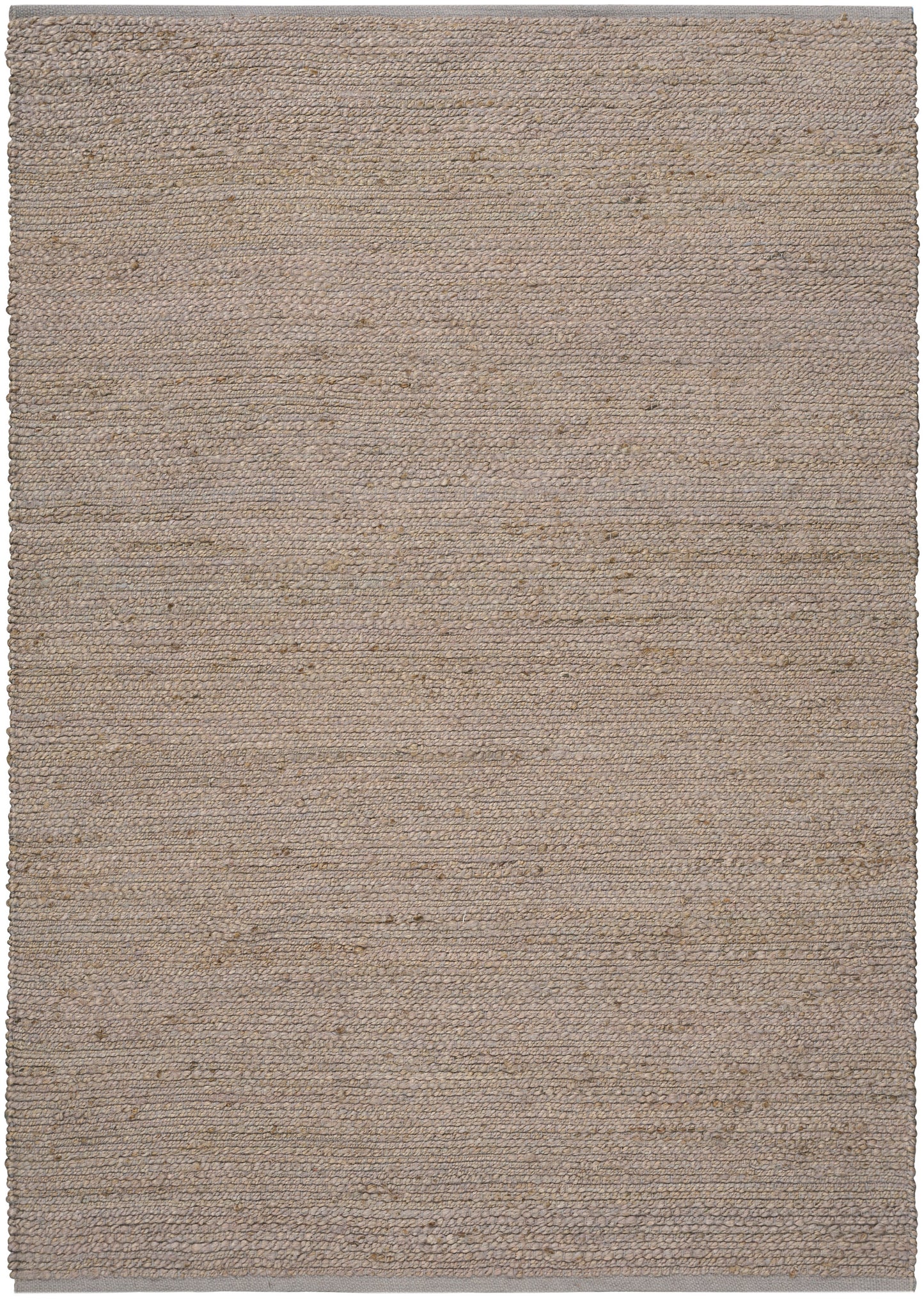 Natural beige flat-weave jute rug, rectangular, textured neutral floor decor for living room or hallway.