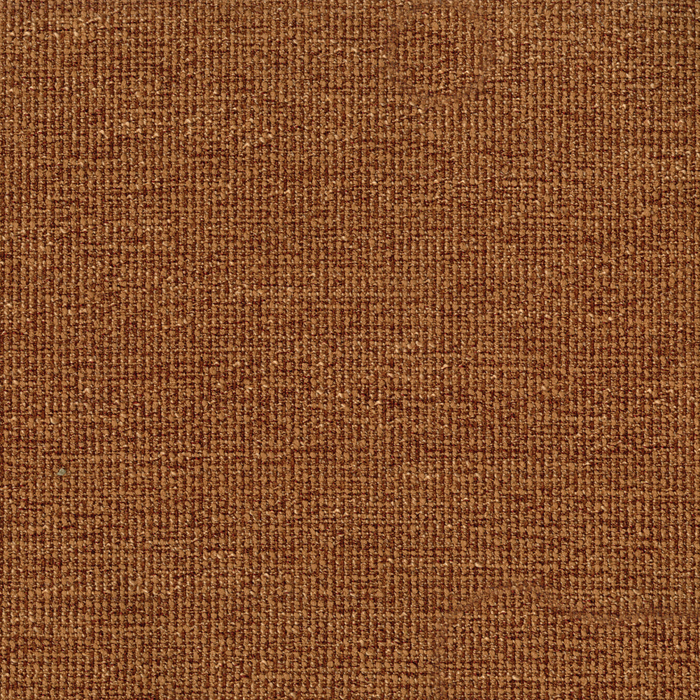 Close-up of warm brown woven upholstery fabric with coarse texture and visible fibers.