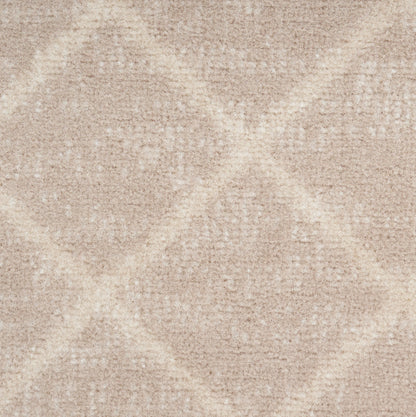 Beige woven area rug with subtle diamond pattern; soft textured pile for living areas.