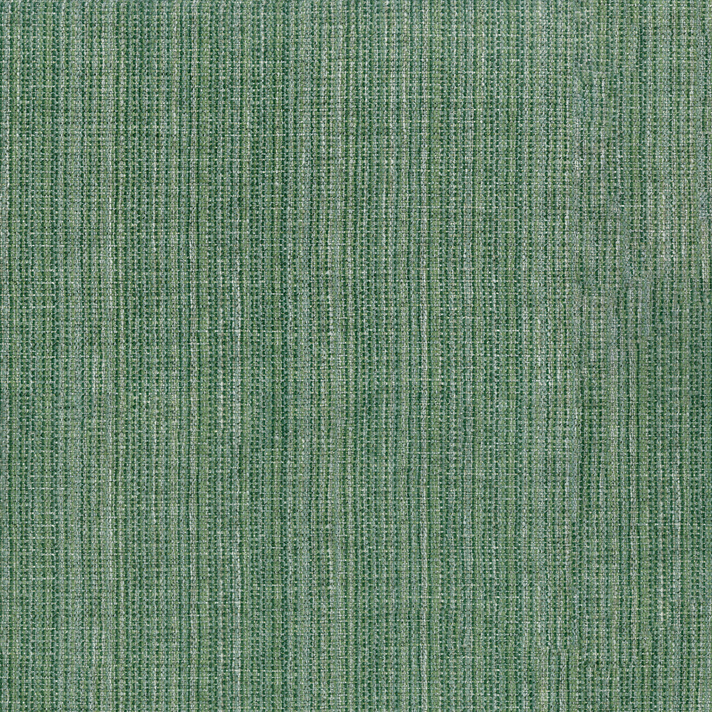 Green woven fabric with narrow vertical stripes; upholstery textile for sofa, chair, or cushions.