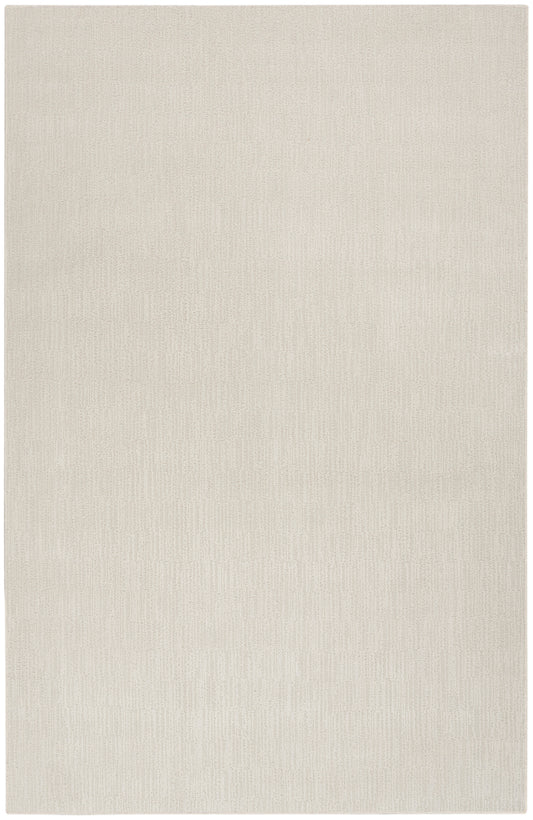 Beige rectangular rug with subtle vertical linen-like weave.