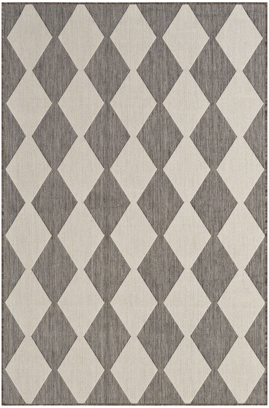 Rectangular area rug with repeating beige and dark gray diamonds on a textured gray background, 4' x 6'.