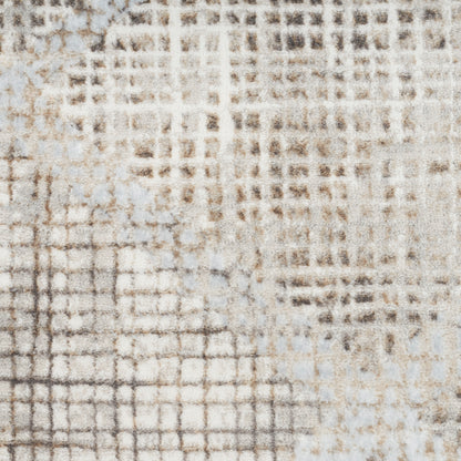 Beige woven runner rug with a subtle brown grid pattern; soft textured textile for neutral living room decor.