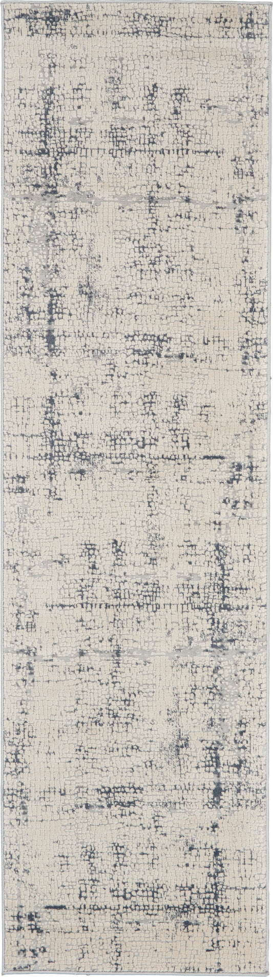 Cream beige distressed abstract pattern rug runner with gray accents, contemporary minimalist style.