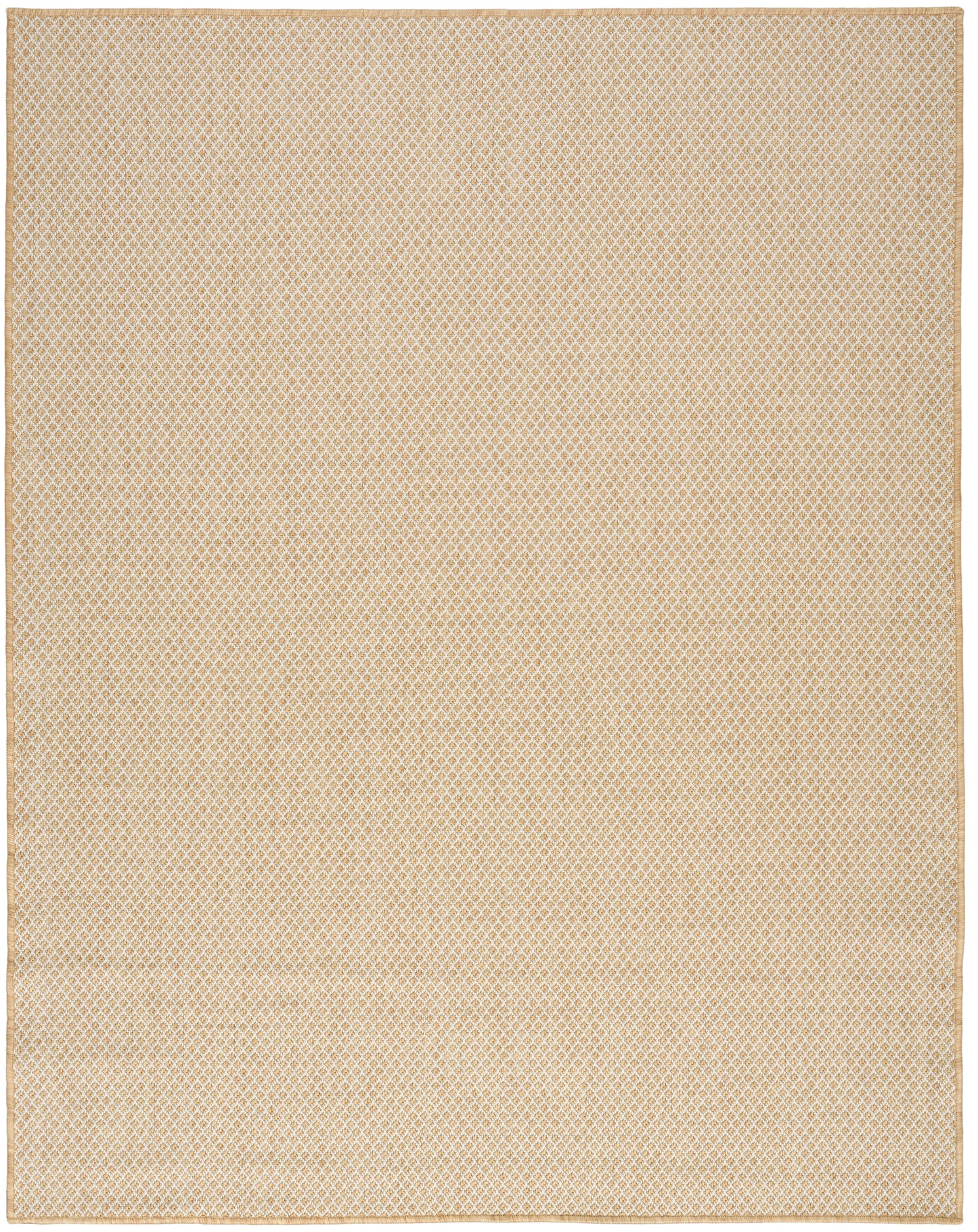 Beige diamond-pattern rug, rectangular, 10' x 14', warm neutral tones and subtle textured look.