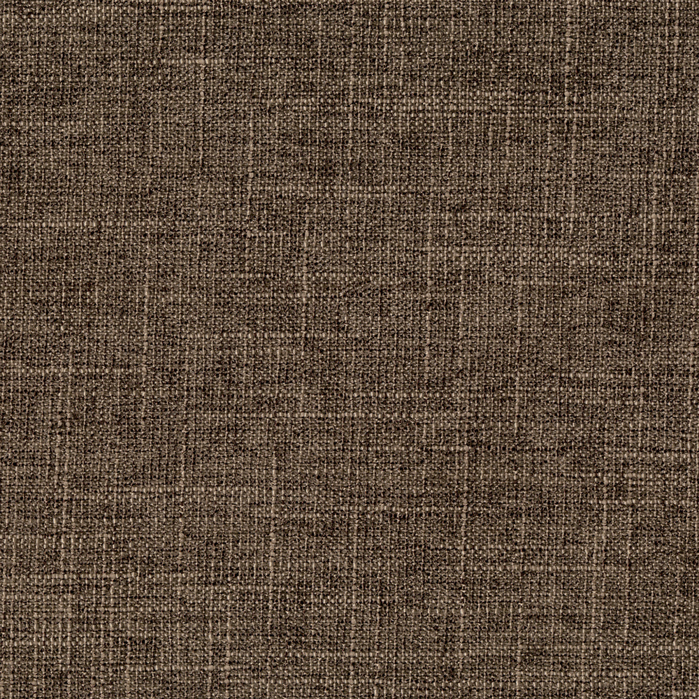 Close-up of cafe-colored brown woven fabric texture; solid fabric with coarse natural fibers.
