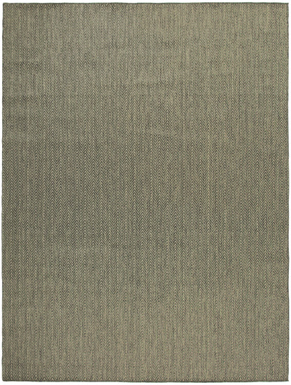 Olive green herringbone woven rug, low-pile with subtle brown undertones; rectangular living room floor decor.
