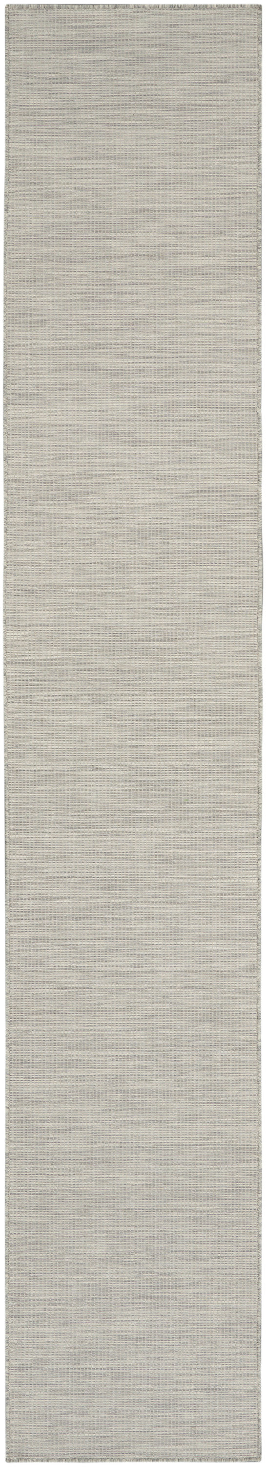 Light gray-beige rug runner with subtle linen-like weave & finished edges; ideal hallway decor.