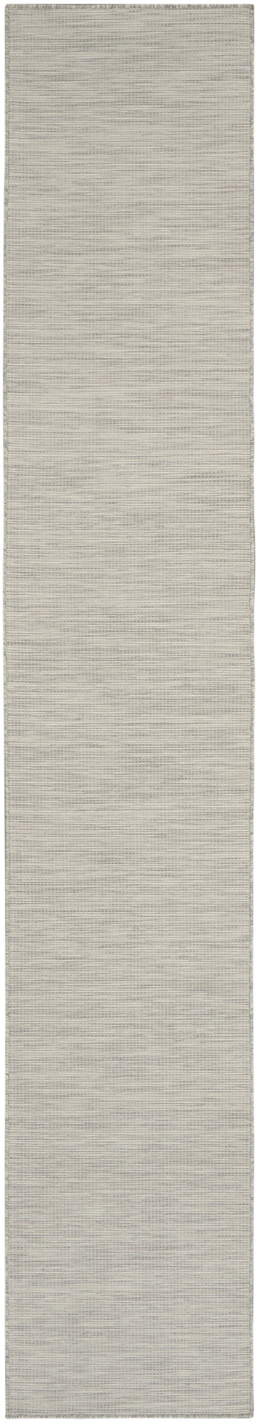 Light gray-beige rug runner with subtle linen-like weave & finished edges; ideal hallway decor.