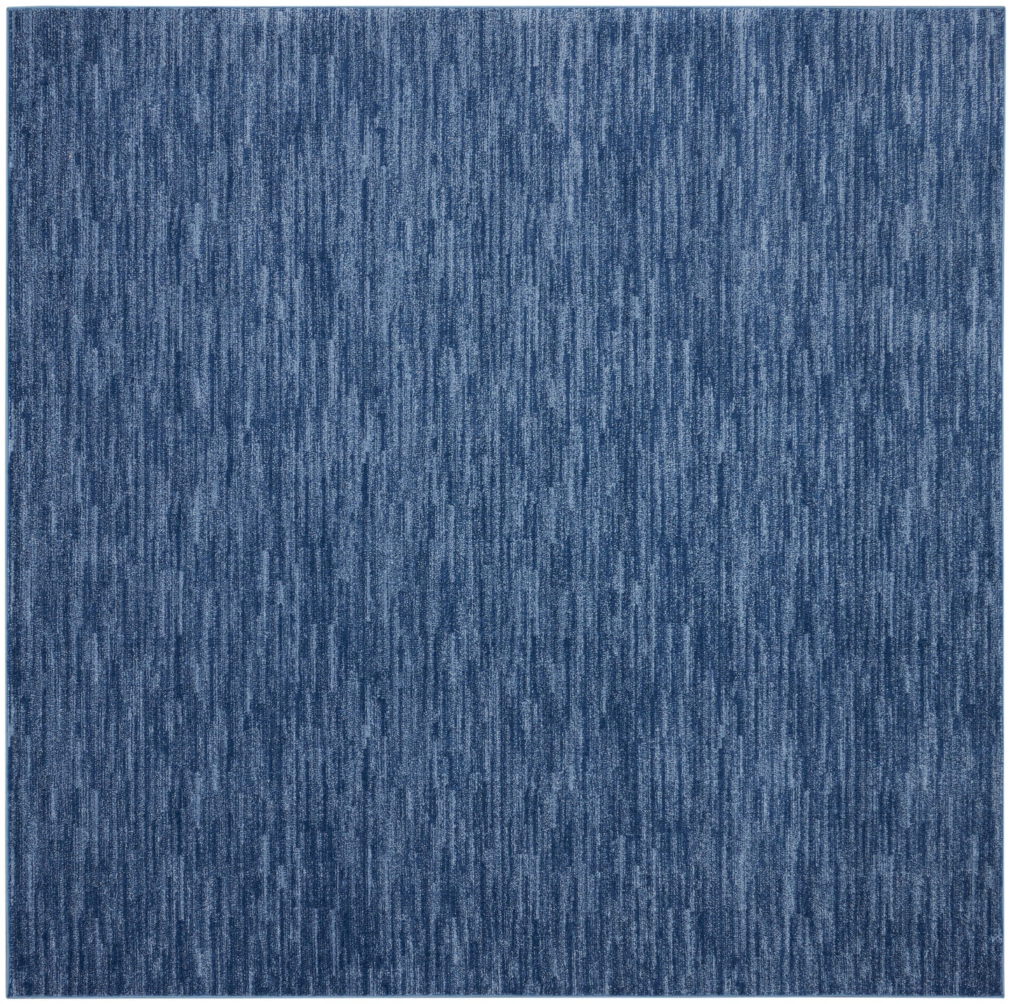 Blue denim-style outdoor rug with a vertical heathered texture; square 9' x 9'.