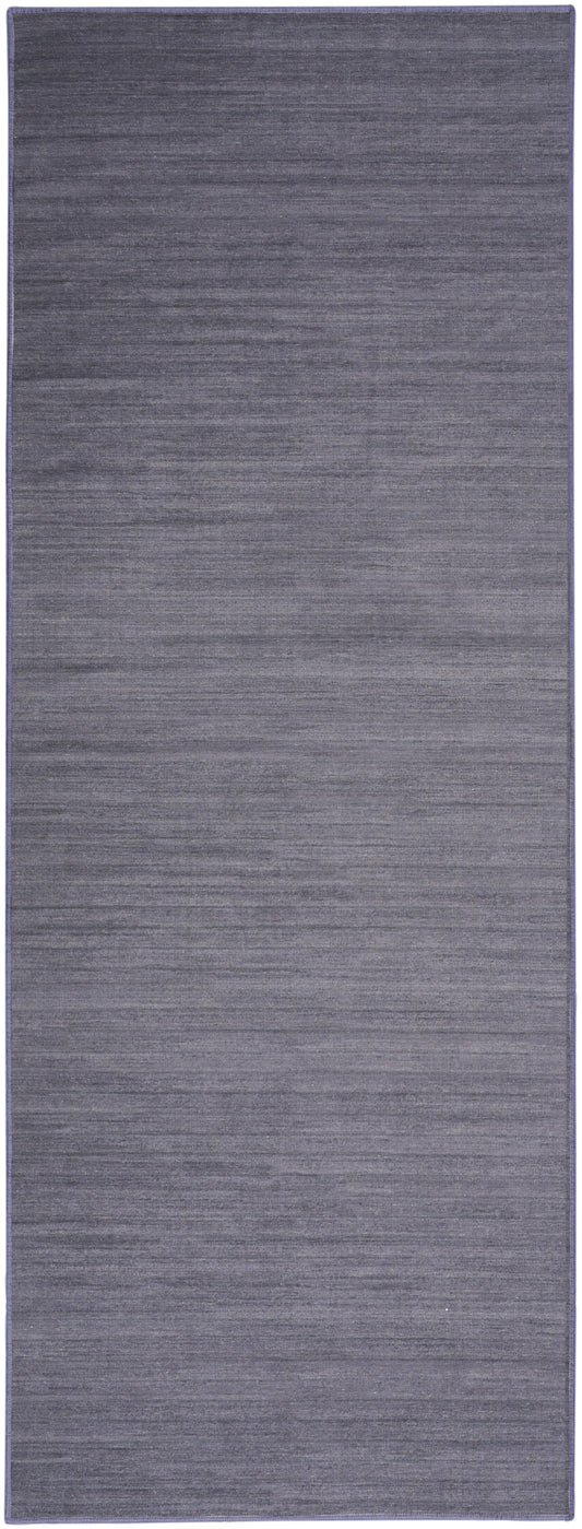 Grey textured runner rug with subtle horizontal brushed lines and a soft matte finish.