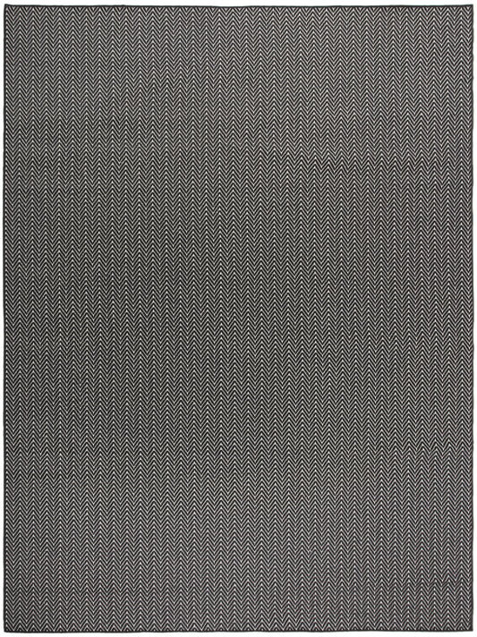 Rectangular charcoal and ivory herringbone woven rug for living spaces.