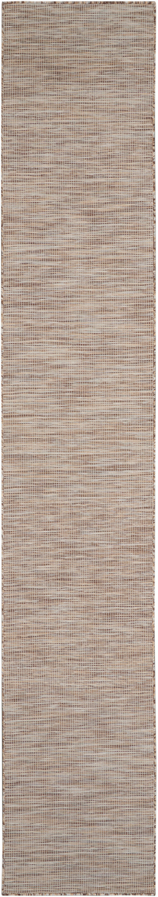 Beige woven runner rug with subtle tan stripes and natural fiber texture; long, narrow rectangle.