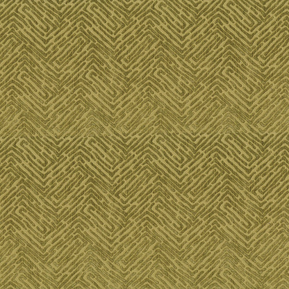 Gold-olive chevron geometric pattern on grass velvet fabric with metallic sheen and repeating zigzag design.