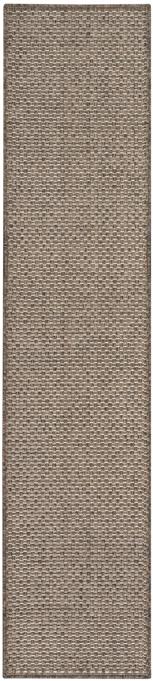 Brown woven rug runner with tight basketweave texture; taupe/beige tones, ideal for hallways.