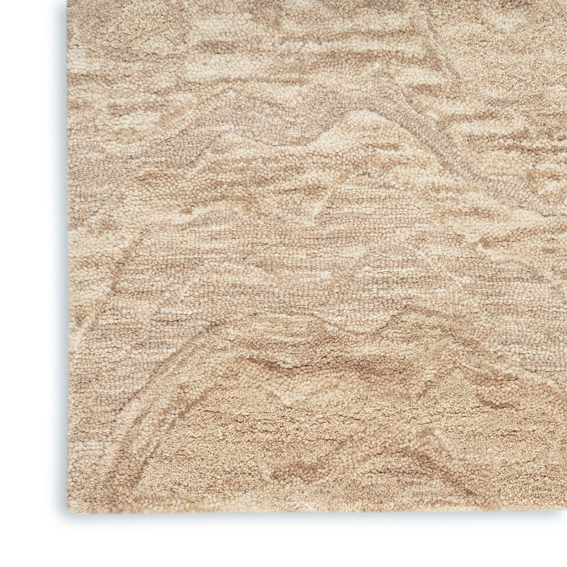 Beige textured shag rug with plush pile and subtle wavy pattern, cozy floor covering for living spaces.