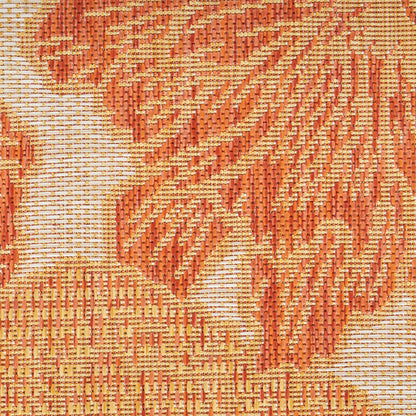 Orange and beige damask patterned woven rug; area rug, 4' x 6'.