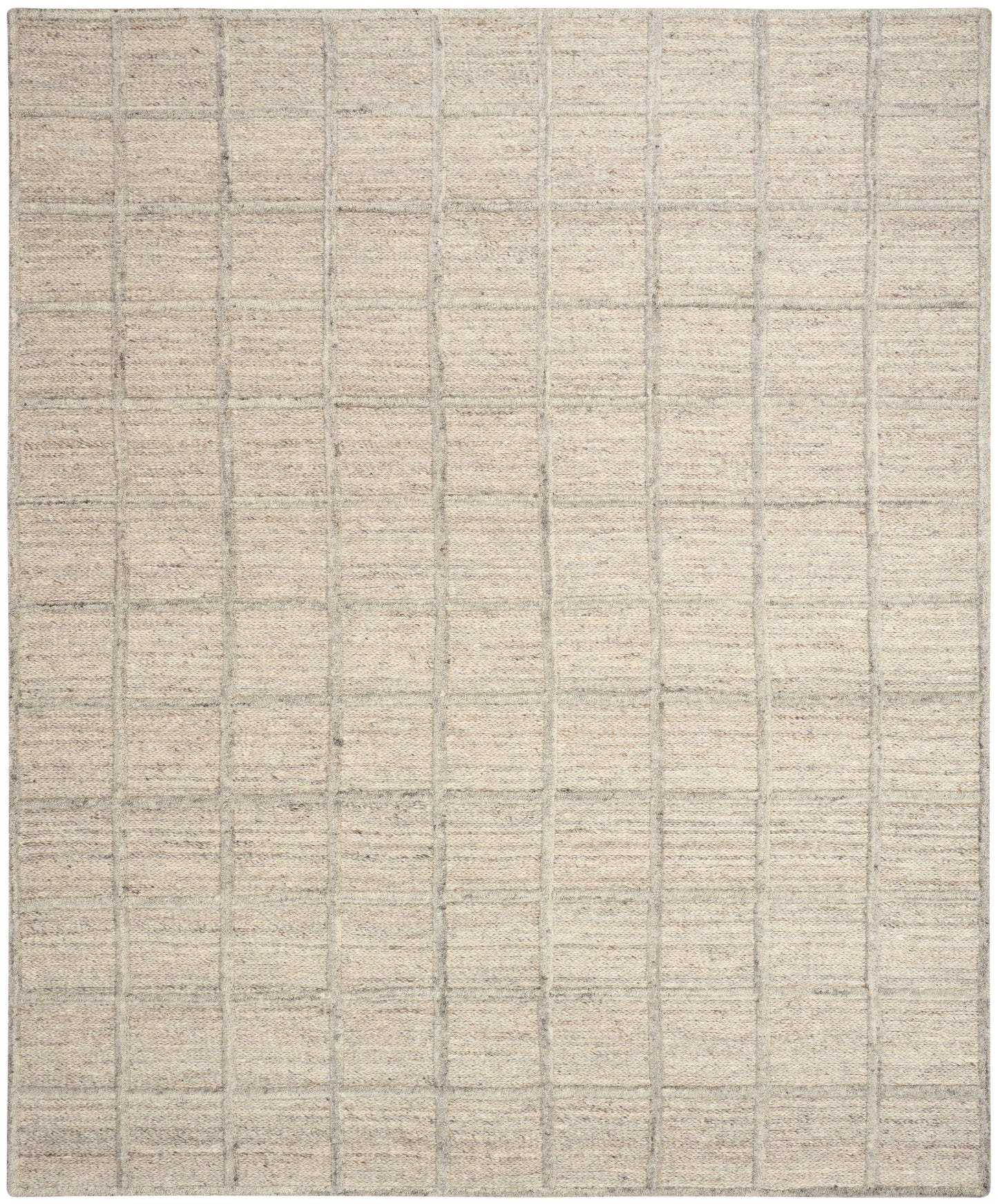 Beige rectangular woven rug with subtle grid pattern; neutral, versatile floor covering for living room or bedroom.