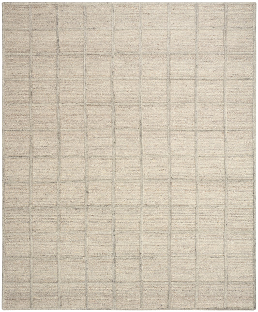 Beige rectangular woven rug with subtle grid pattern; neutral, versatile floor covering for living room or bedroom.