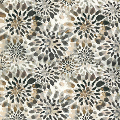 Neutral burst pattern in gray, taupe and beige on cream background; fabric design.