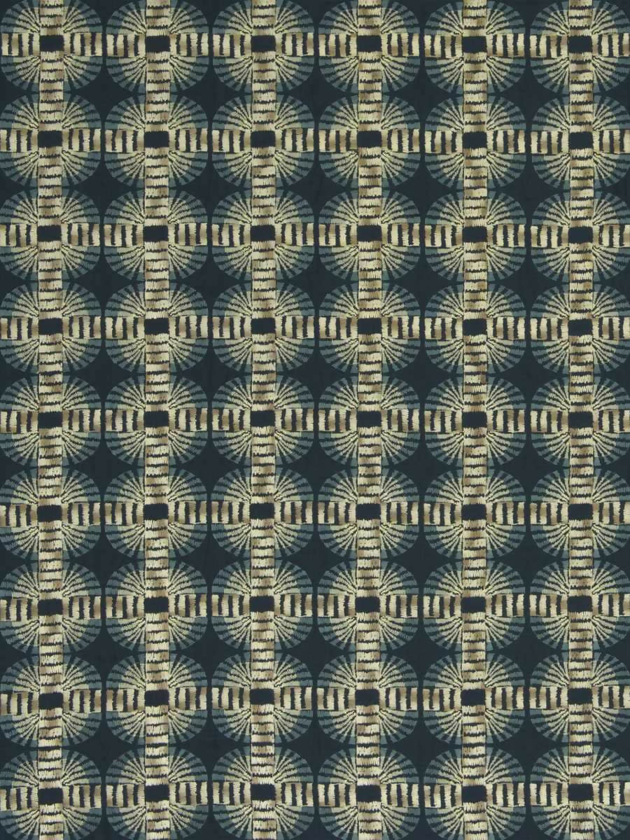 20" Indigo / Blue / Navy / Taupe Cotton Blend (AppliquéEmbroidered Linen Blend Pillow Cover in Clarence House Jimbaran – Indigo Fabric