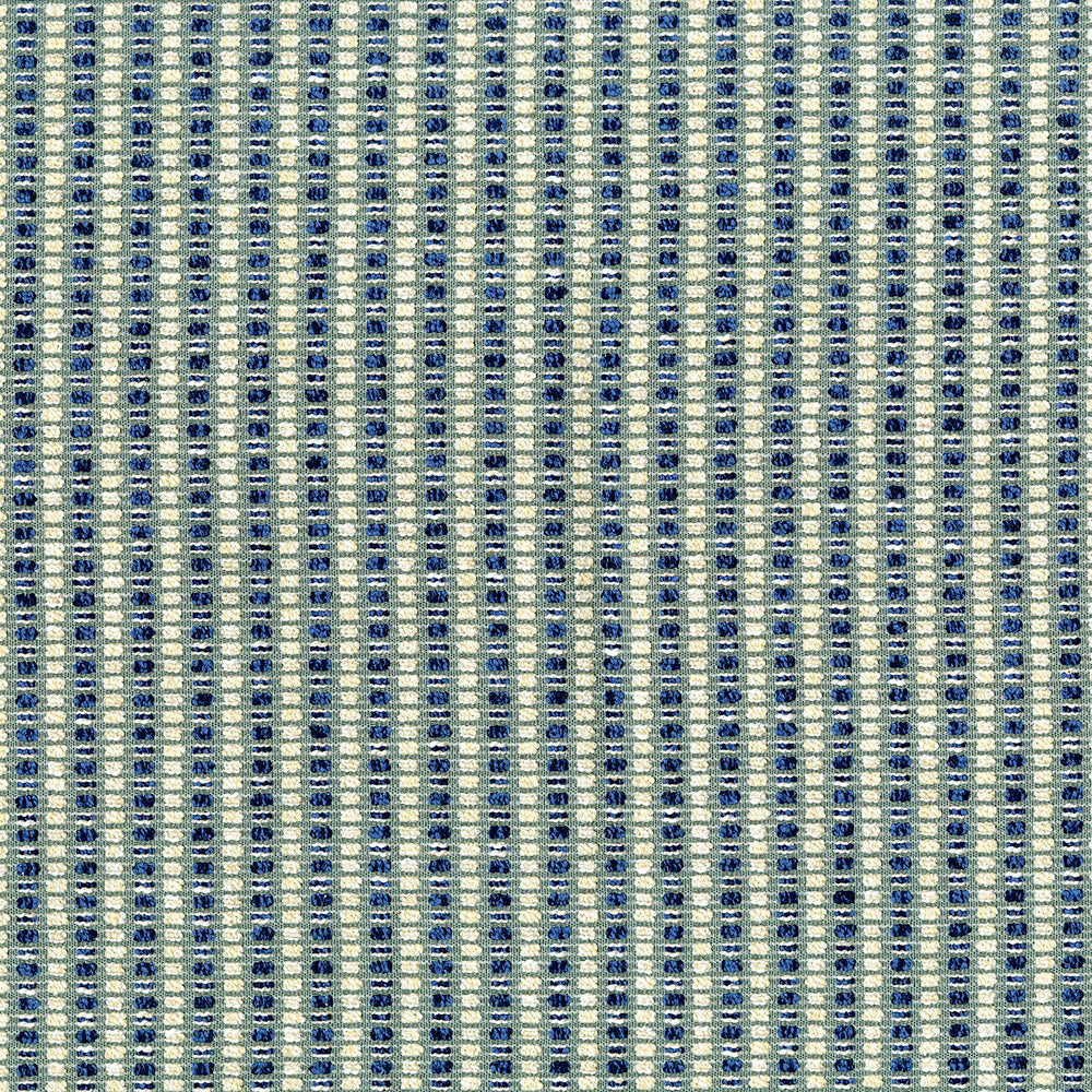Blue and white fabric with ink stripe pattern; subtle dobby texture; cotton blend.