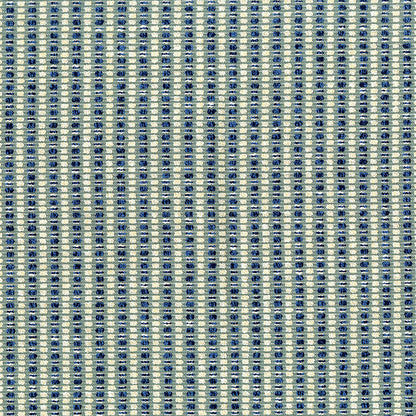Blue and white fabric with ink stripe pattern; subtle dobby texture; cotton blend.