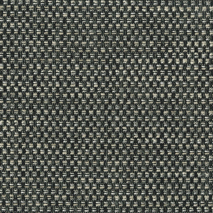 Charcoal gray woven tweed fabric with light gray specks; tight basket-weave texture for upholstery.
