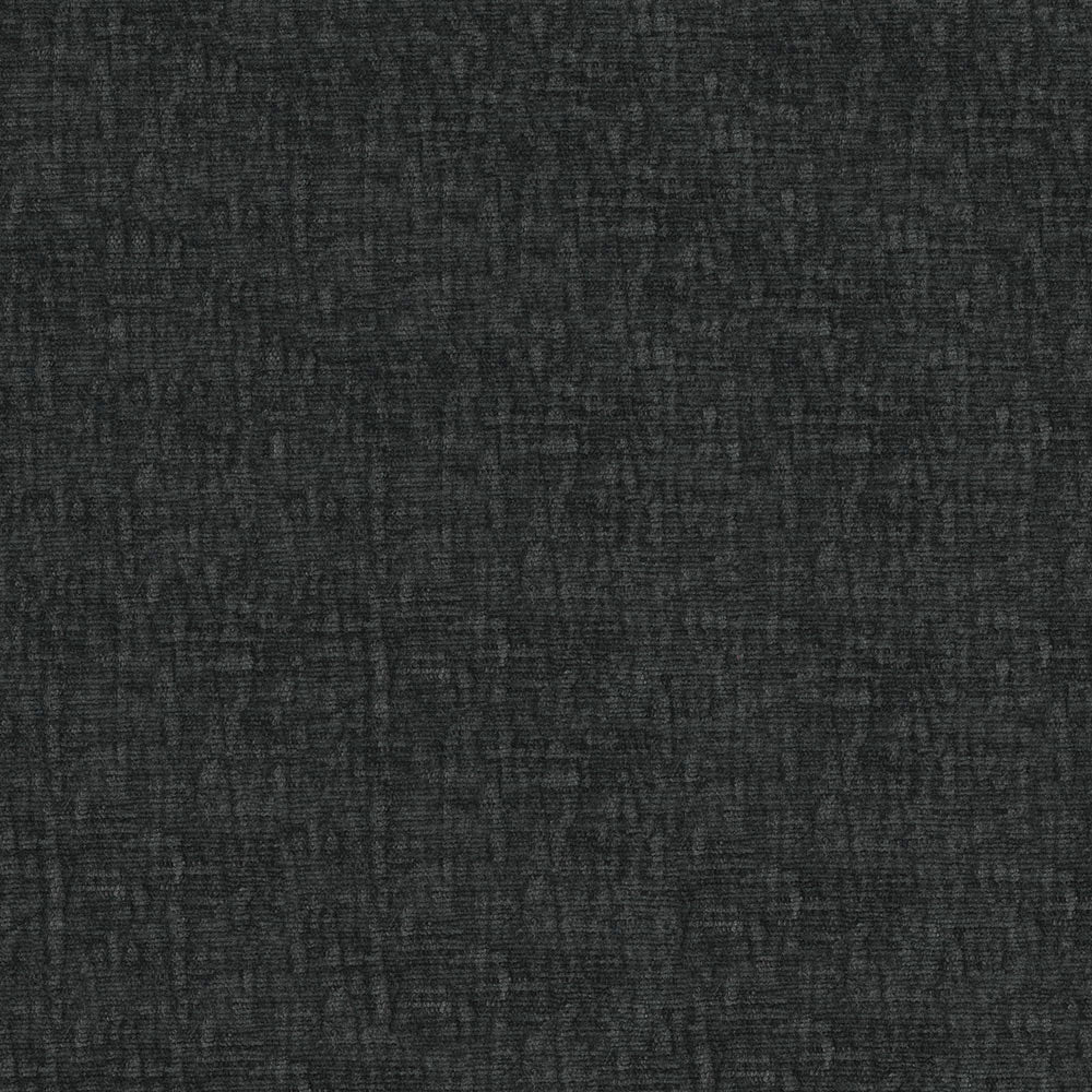 Dark charcoal gray woven fabric texture, close-up view of soft, durable upholstery fabric.