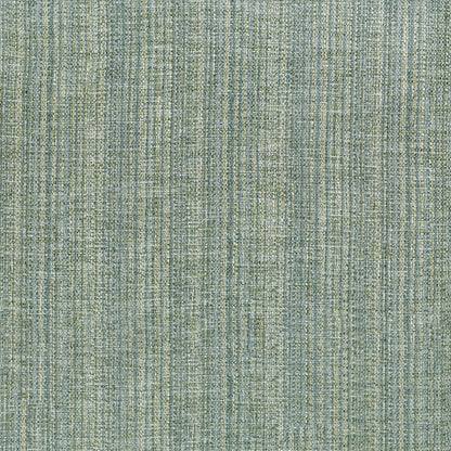 Close-up of blue-green woven upholstery fabric with a subtle vertical stripe texture.
