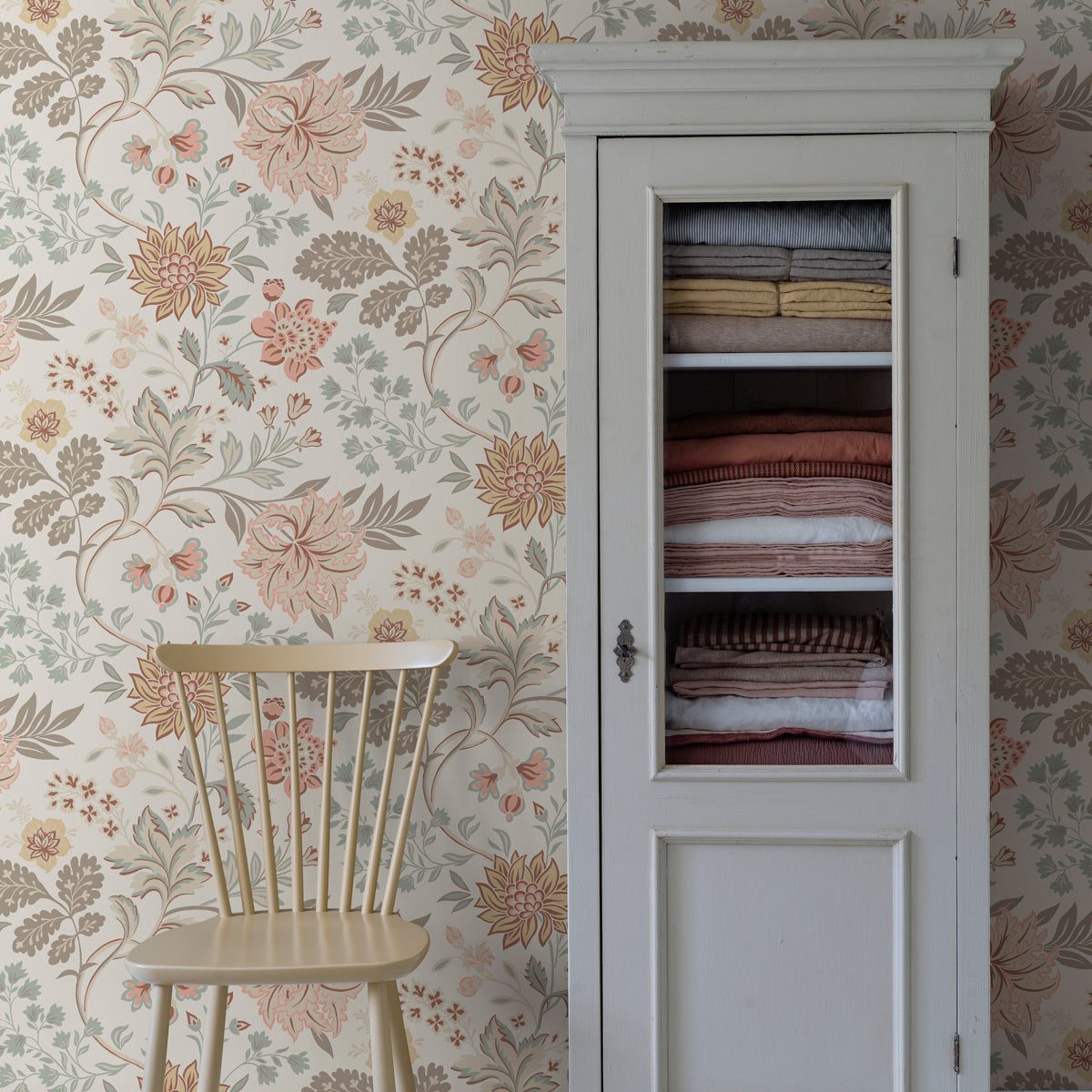 Pastel floral wallpaper backdrop.