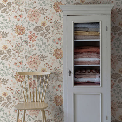 Pastel floral wallpaper backdrop.