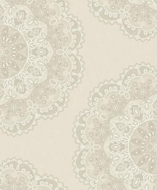 Etten Studios  Lace Medallion Geometric Transitional Cream, Silver, , White   - 2010905