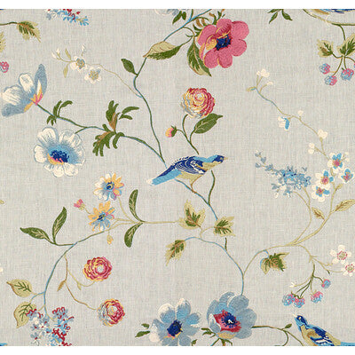 LEE JOFA EMBROIDERY FLORA & FAUNA MULTI,WHITE,BLUE   - 2013119.11.0