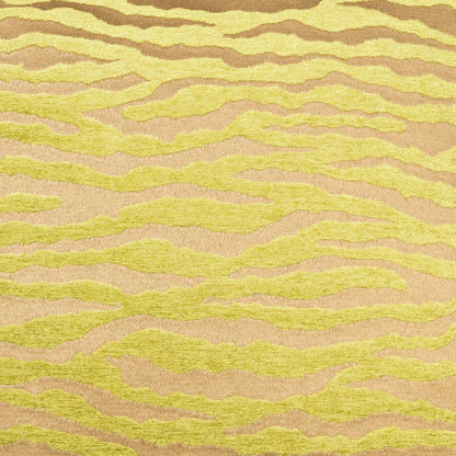 Yellow-green & tan tiger-stripe fabric with a textured weave; upholstery or fashion textile.