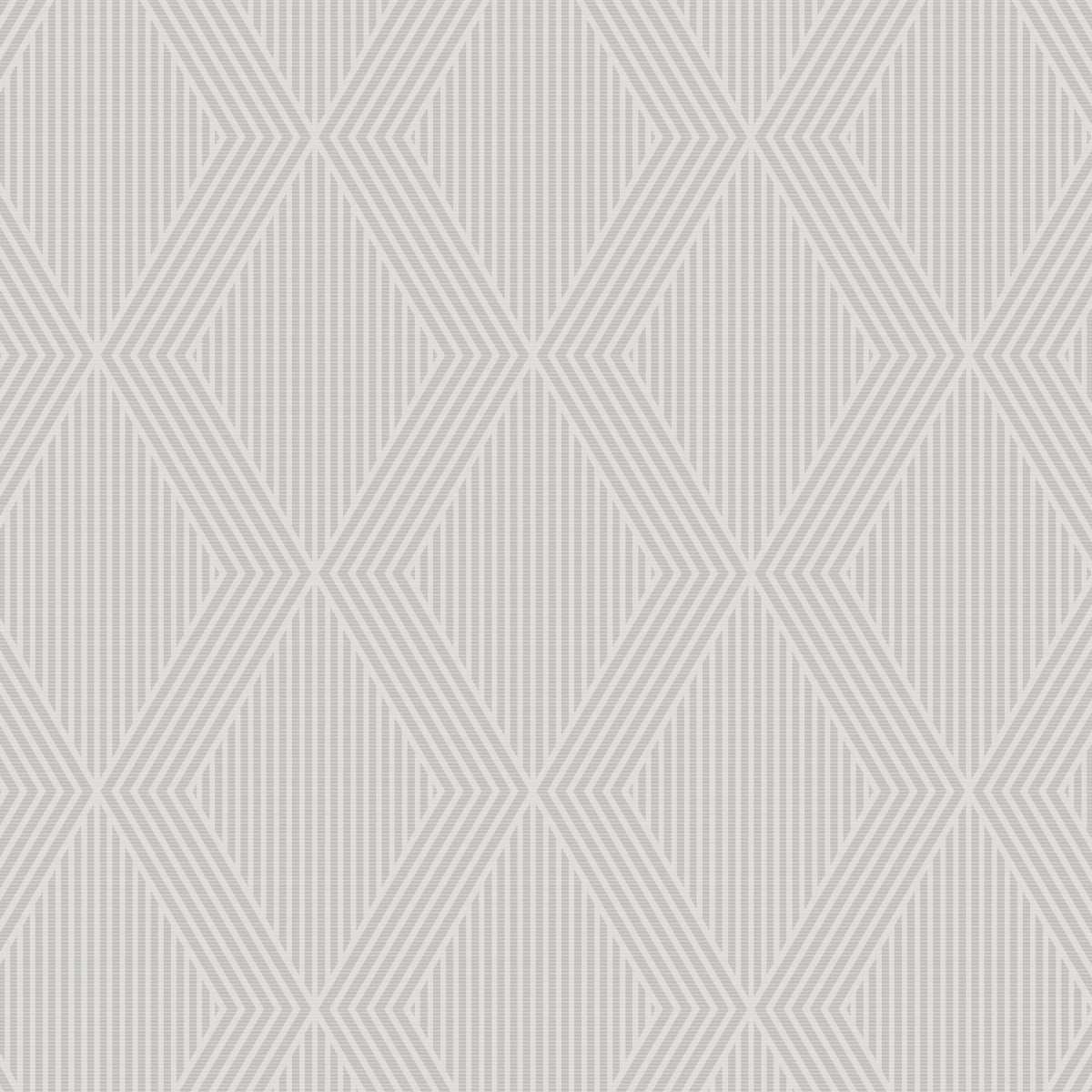 Gray and white geometric diamond pattern wallpaper with vertical stripe texture and repeating interlocking diamonds.