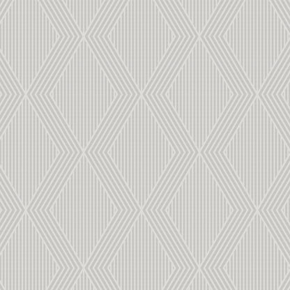Gray and white geometric diamond pattern wallpaper with vertical stripe texture and repeating interlocking diamonds.