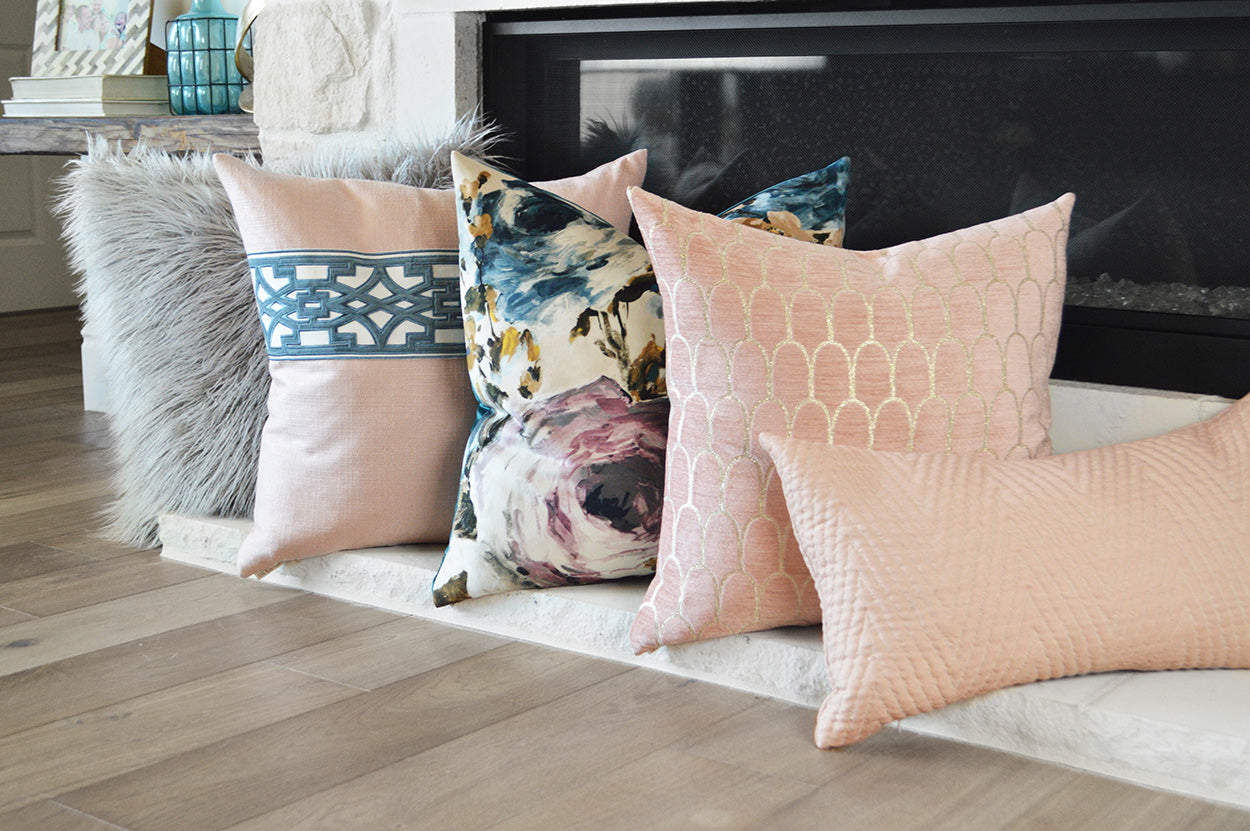 D.V. KAP HOME   24" x 24" Demure Pillow - Blush Solid, Chevron    - 3138-B-2424