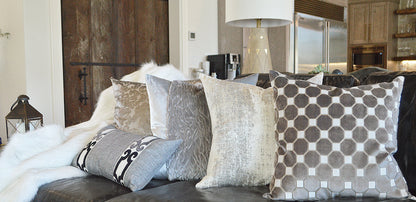 D.V. KAP HOME   24" x 24" Callard Band Pillow - Grey Band / Ribbon, Faux Fur    - 3077-G-2424