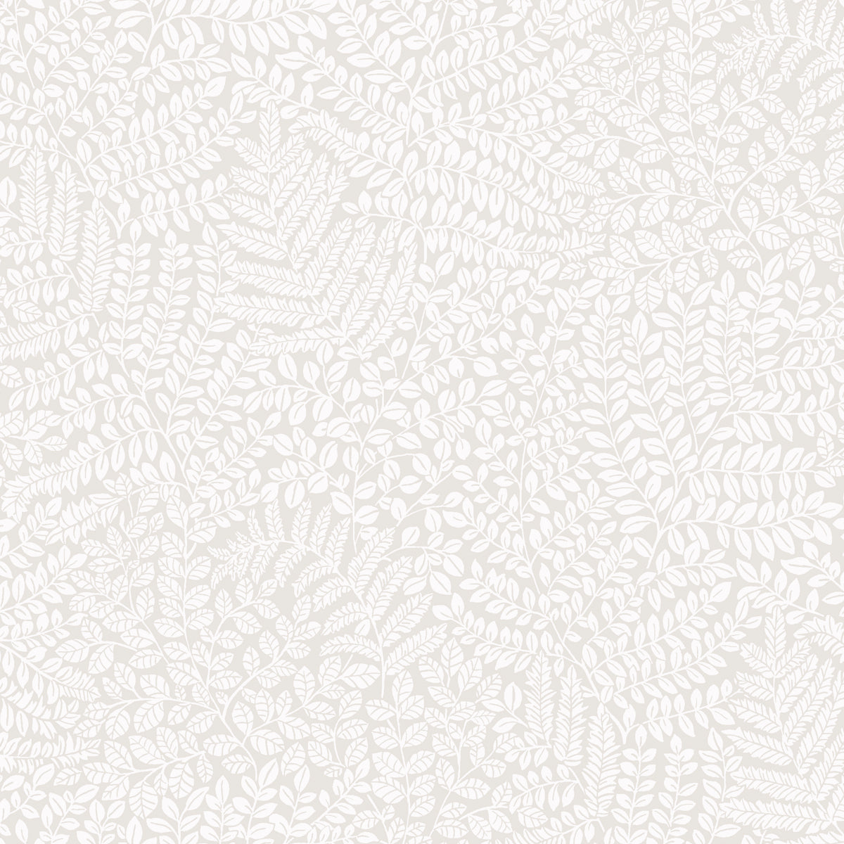 Ivory fern leaf pattern on a warm beige background; botanical wallpaper style.