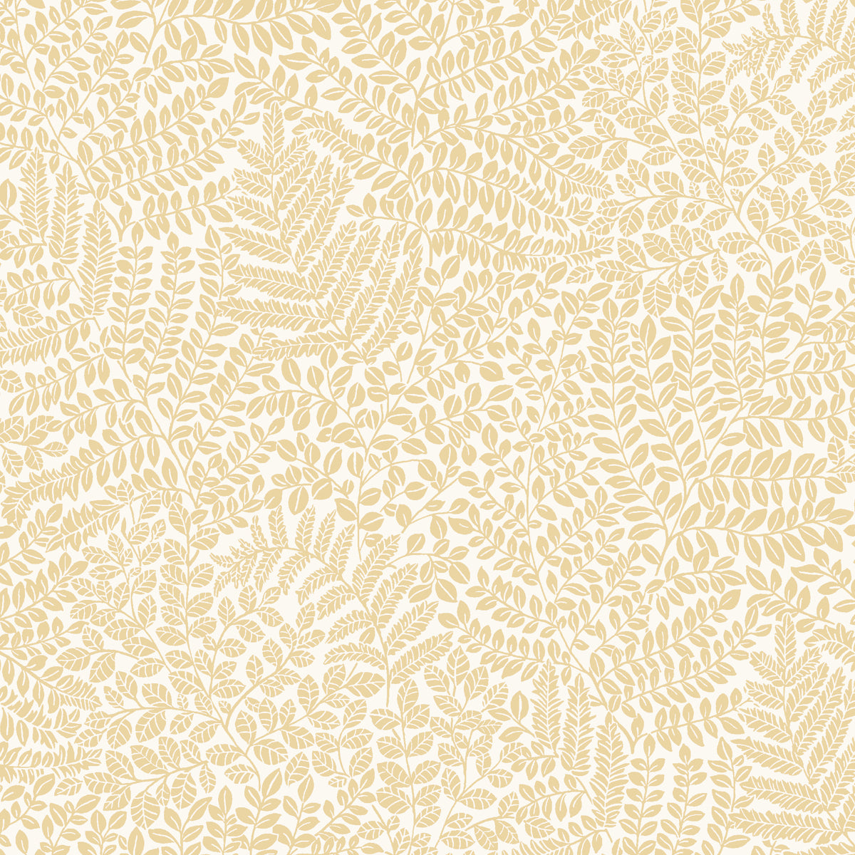 Cream fern leaf pattern on beige background, botanical textile wallpaper style.
