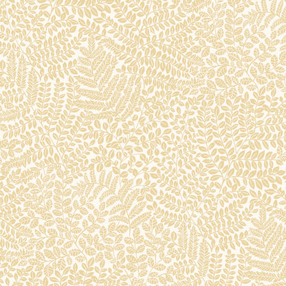 Cream fern leaf pattern on beige background, botanical textile wallpaper style.