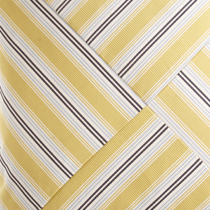 Gold-yellow striped plaid fabric with white, light blue and dark navy lines in a textured twill weave.