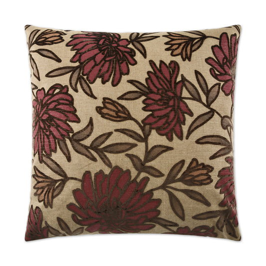 D.V. KAP HOME   24" x 24" Montague Pillow - Burgundy Floral    - 2051-B-2424