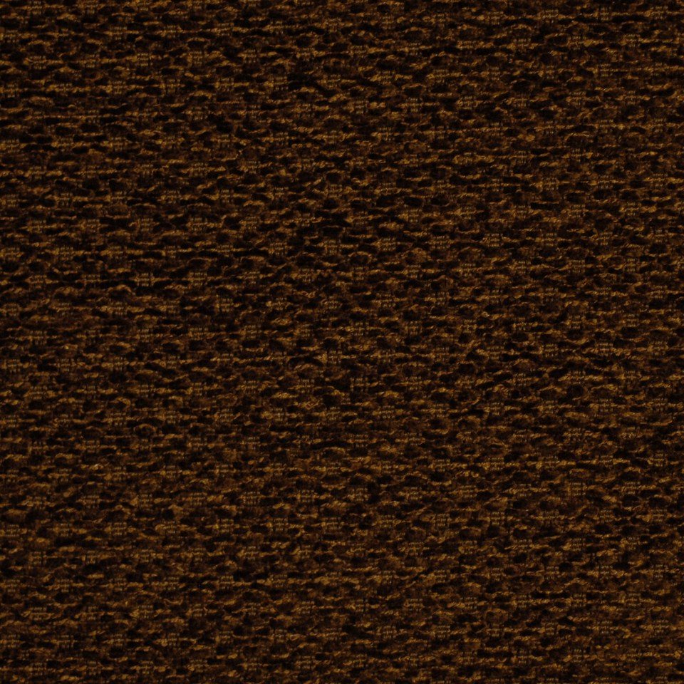 Close-up of brown marled upholstery fabric with black flecks and chunky texture.