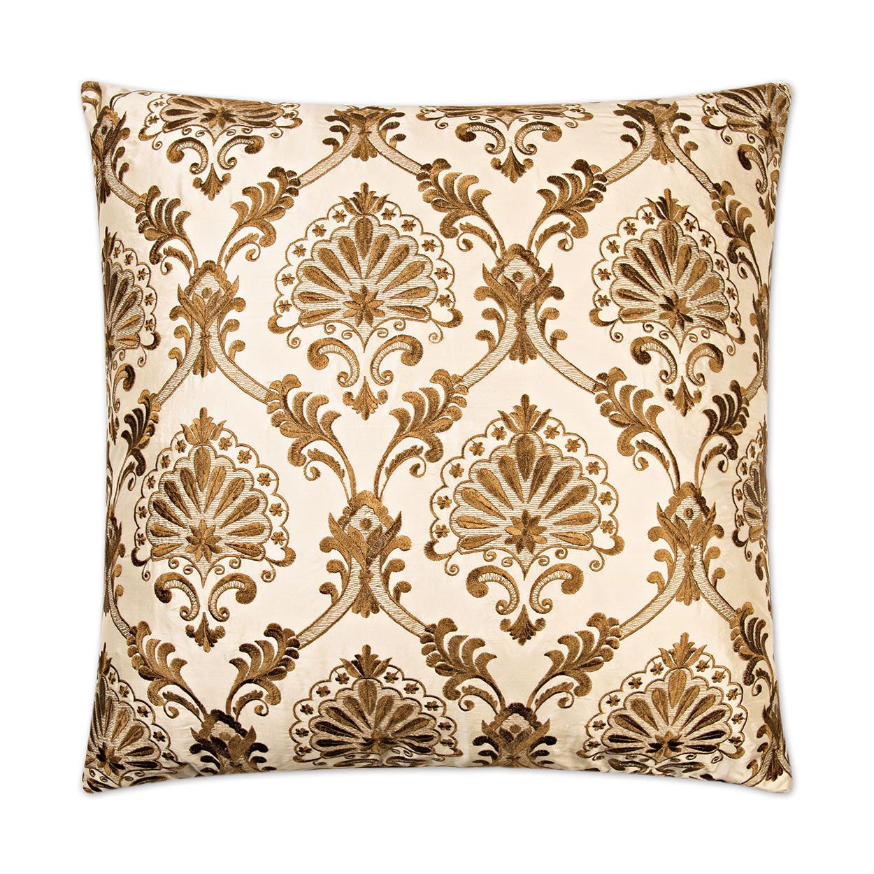 D.V. KAP HOME   24" x 24" Tavoos Pillow - Cream Embroidery, Traditional    - 2066-C-2424